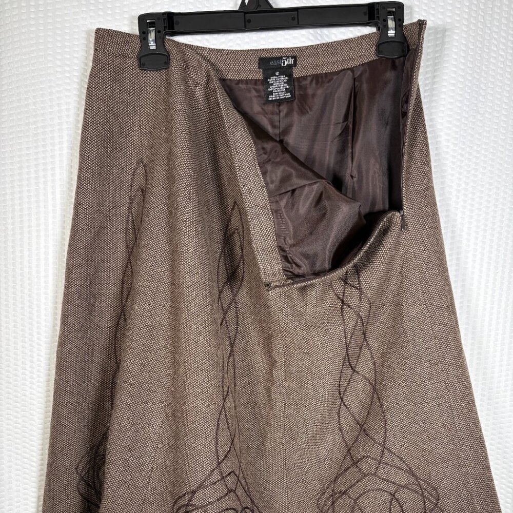 Womens 12 East 5th Herringbone Embroidered Lined A-Line Brown/Tan Forest Fairy - Picture 3 of 9
